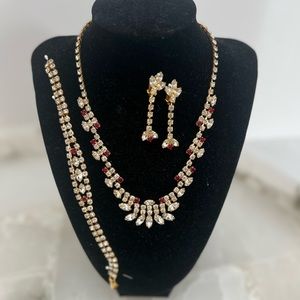 Yellow Gold Finish Ruby Necklace, bracelet and Earrings Set. Never worn.